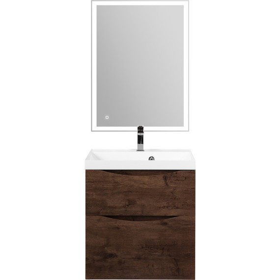 Тумба подвесная с раковиной BelBagno MARINO-H60-600-2C-SO-RW-P 60 см (раковина чёрная BB600/450-LV-ART-AST-NERO) Rovere Moro - фото 4