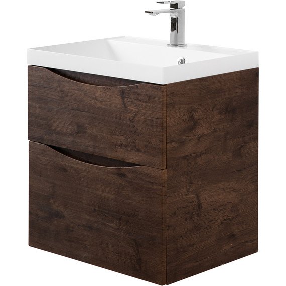 Тумба подвесная с раковиной BelBagno MARINO-H60-600-2C-SO-RW-P 60 см (раковина чёрная BB600/450-LV-ART-AST-NERO) Rovere Moro - фото 