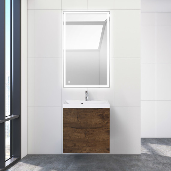 Тумба подвесная с раковиной BelBagno MARINO-H60-600-2C-SO-RW-P 60 см (раковина чёрная BB600/450-LV-ART-AST-NERO) Rovere Moro - фото 9