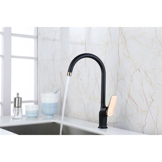Смеситель для кухни Lemark Bronx LM3705BLR, черный/розовое золото - фото 2