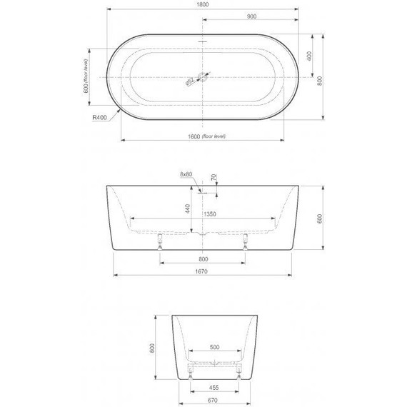 Ванна отдельностоящая Cezares Metauro 180x80 см METAURO-INT-Central-180-80-60-W-MATT, белый матовый - фото 2