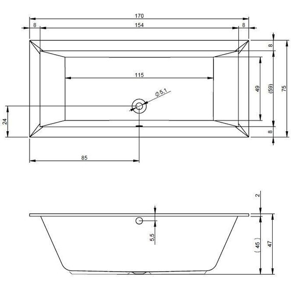 Ванна акриловая Riho LUGO 170x75 см B132001005, Размер - мм: 1700х750 - фото 9