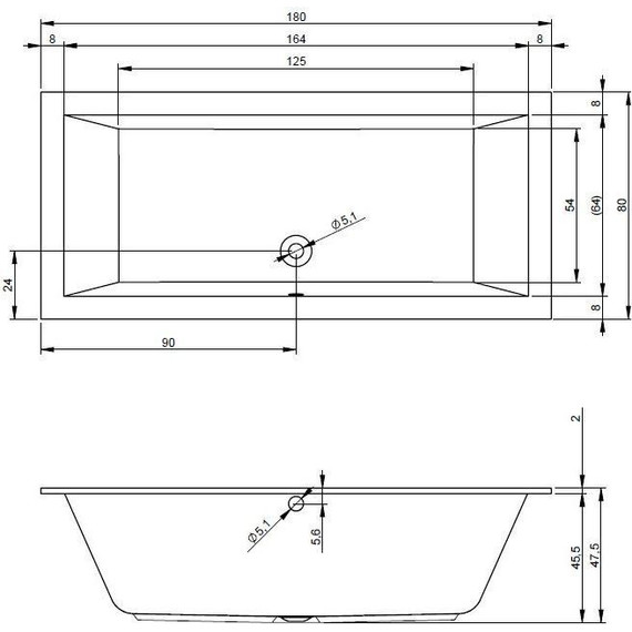 Ванна акриловая Riho LUGO 180x80 см B133001005, Размер - мм: 1800х800 - фото 9