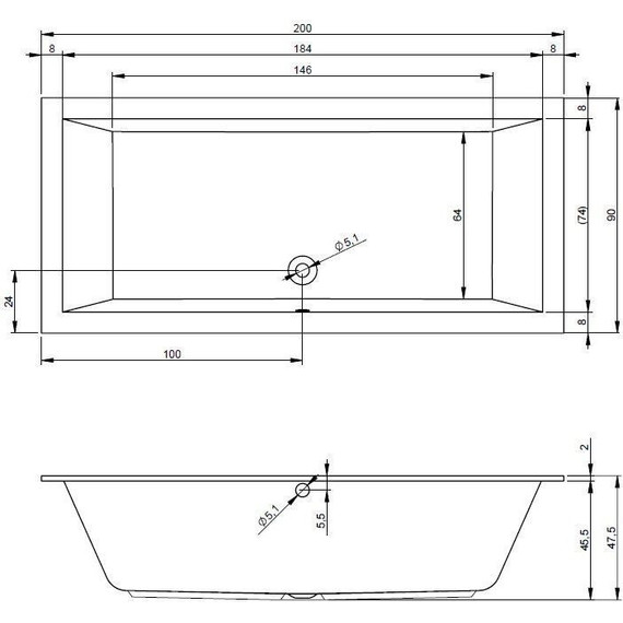 Ванна акриловая Riho LUGO 200x90 см B137001005, Размер - мм: 2000х900 - фото 9