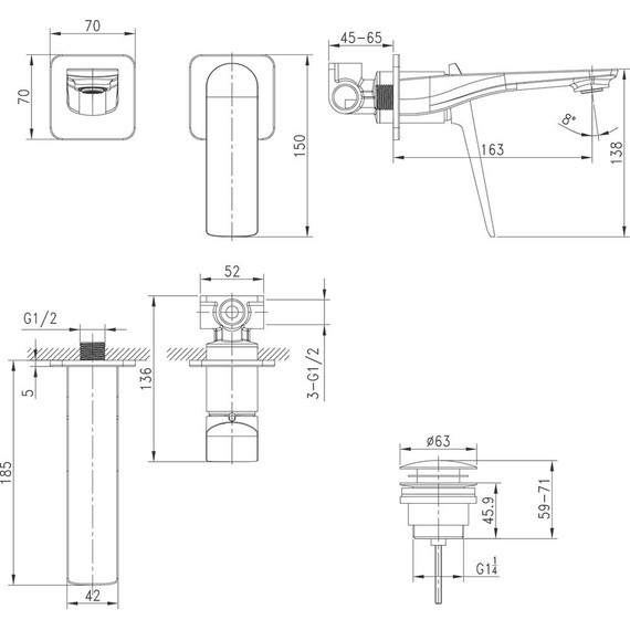 Смеситель для раковины настенный Lemark Allegro LM5936CW, белый/хром - фото 2