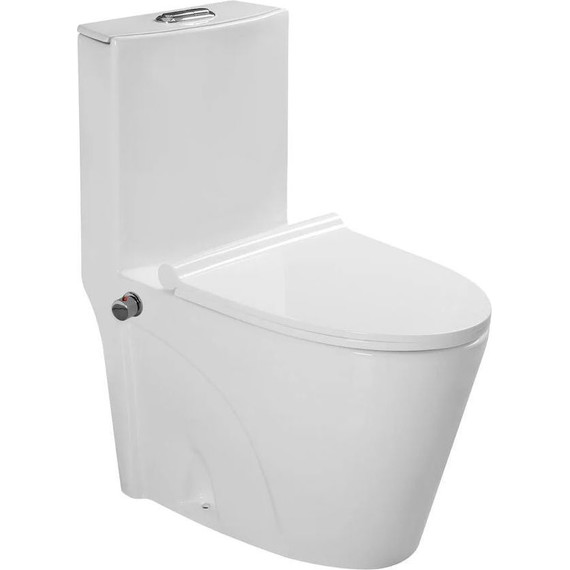 Унитаз-моноблок безободковый SantiLine SL-5012SM-BD с тонкой крышкой микролифт (с арматурой Geberit) - фото 