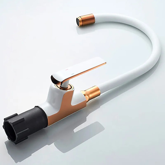 Смеситель для кухни Ledeme L4074WR-3, белый/розовое золото - фото 3