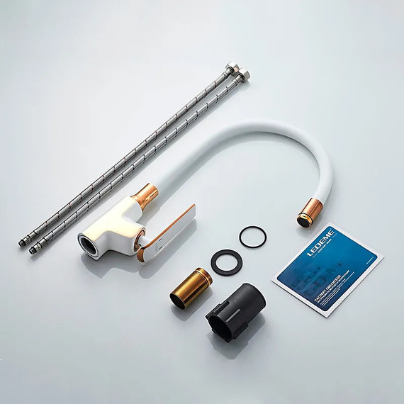 Смеситель для кухни Ledeme L4074WR-3, белый/розовое золото - фото 7