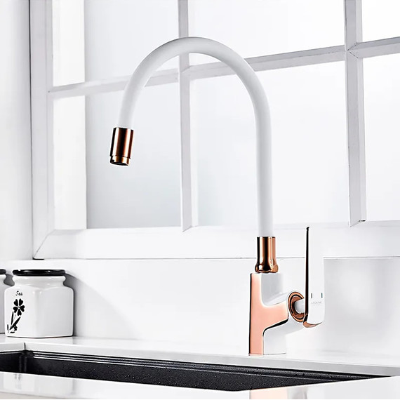 Смеситель для кухни Ledeme L4074WR-3, белый/розовое золото - фото 8