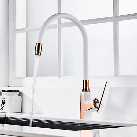 Смеситель для кухни Ledeme L4074WR-3, белый/розовое золото - фото 9