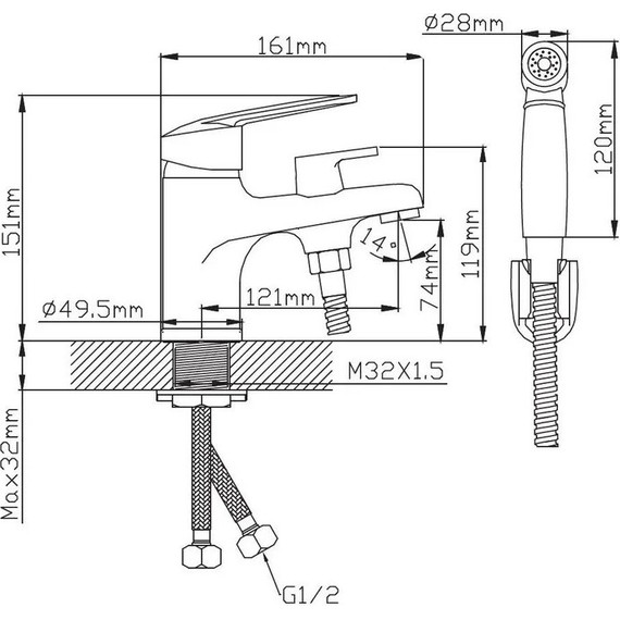Смеситель для раковины с лейкой для биде Diadonna D80-114128 - фото 5