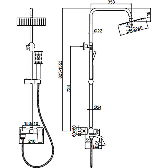 Душевая стойка Ledeme L2478U, графит - фото 2