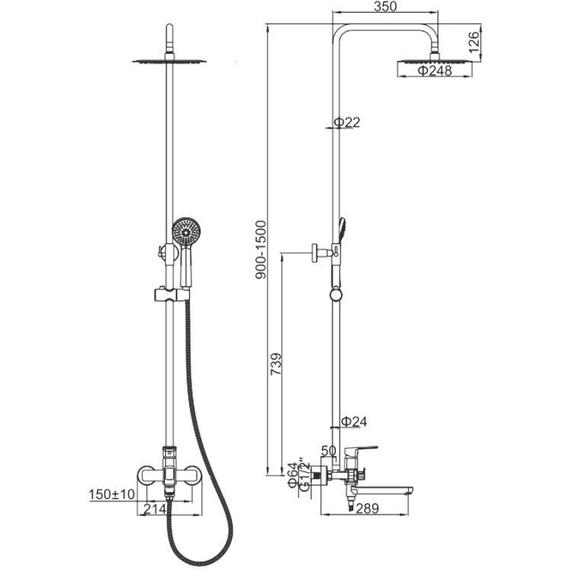 Душевая стойка Ledeme L2480D, оружейная сталь - фото 2