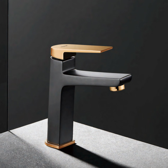 Смеситель для раковины Ledeme L1091BR, чёрный/розовое золото - фото 2