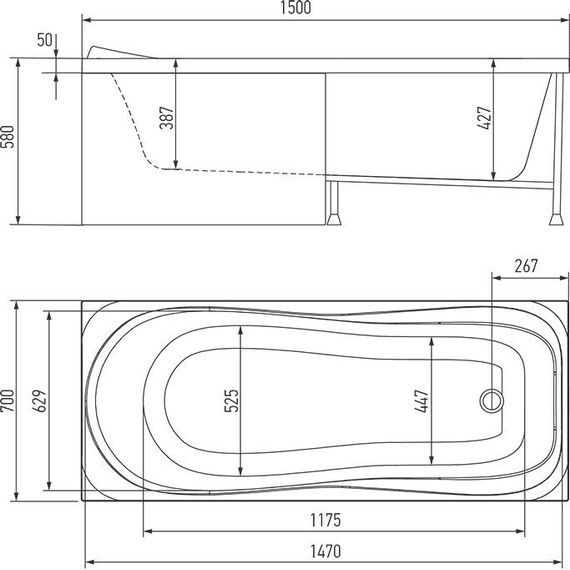Ванна акриловая Alex Baitler Saima 150x70 см, Размер - мм: 1500х700 - фото 4