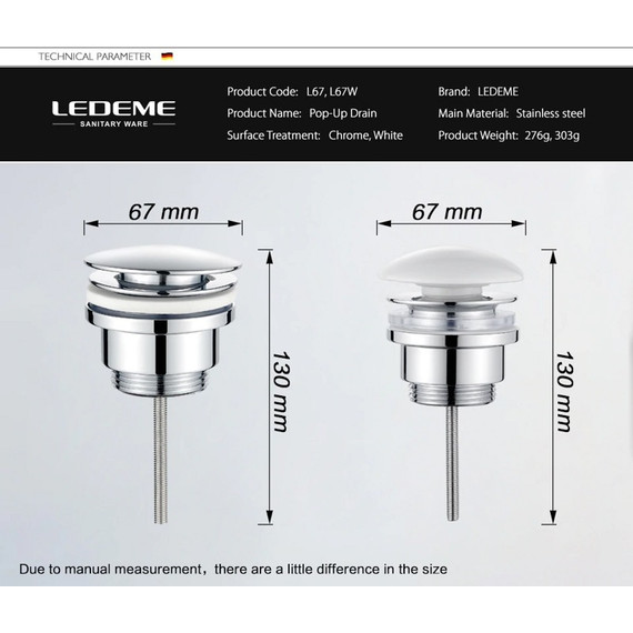 Донный клапан Ledeme L67W, белый - фото 5