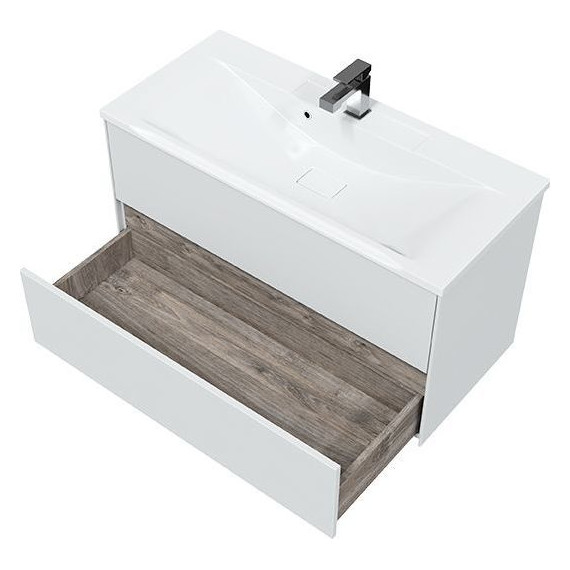 Тумба подвесная с раковиной Mirsant Ultra 100 см (раковина Next 100), белый матовый - фото 3