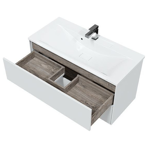 Тумба подвесная с раковиной Mirsant Ultra 100 см (раковина Next 100), белый матовый - фото 4