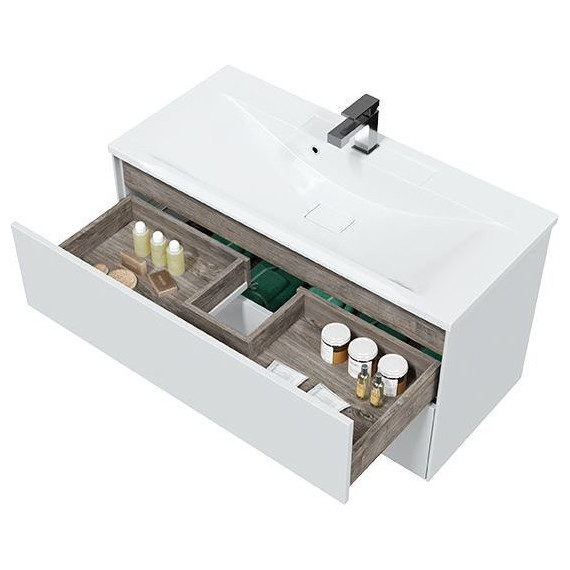 Тумба подвесная с раковиной Mirsant Ultra 100 см (раковина Next 100), белый матовый - фото 6