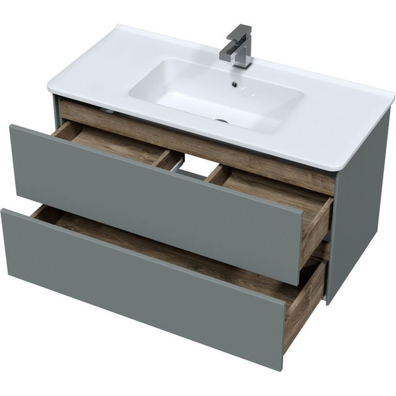 Тумба подвесная с раковиной Mirsant Ultra 100 см (раковина More 100), серый матовый - фото 3