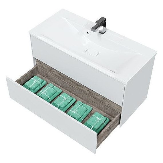 Тумба подвесная с раковиной Mirsant Ultra 100 см (раковина Premier 100), белый глянцевый - фото 5