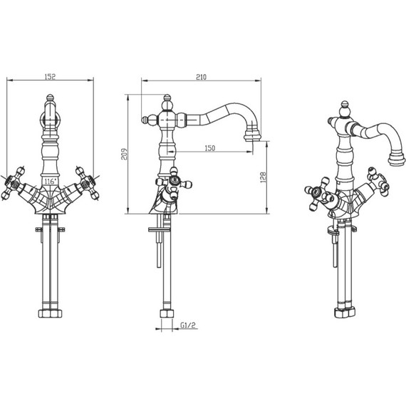 Смеситель для раковины Boheme Tradizionale 292-Ceramic, золото - фото 2