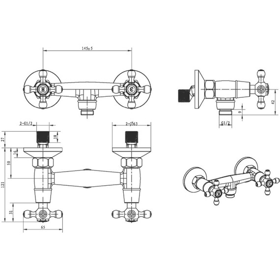 Смеситель для душа Boheme Tradizionale 294-Ceramic, золото - фото 2
