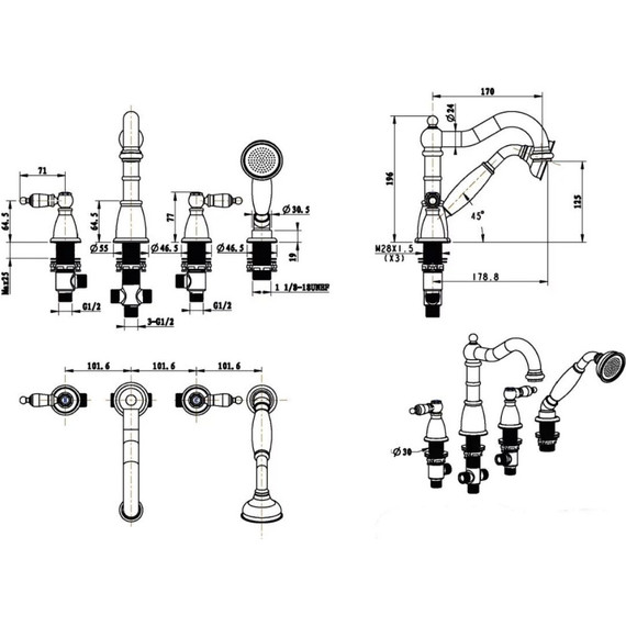 Смеситель для ванны Boheme Murano 395-MR-W, золото - фото 4