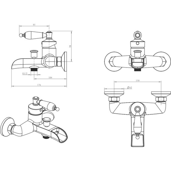 Смеситель для ванны Boheme Vogue 213-MR-B, золото/чёрный - фото 2