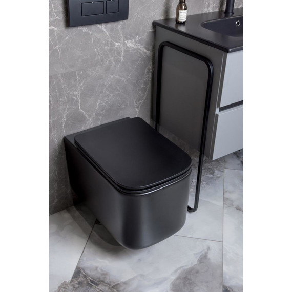 Унитаз подвесной безободковый Boheme Mane 970-SET-B с крышкой микролифт, чёрный матовый, Цвет производителя: чёрный матовый - фото 4