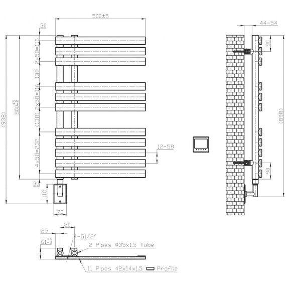 Полотенцесушитель электрический Boheme Venturo П11 80х900 мм 721-G, gold - фото 2