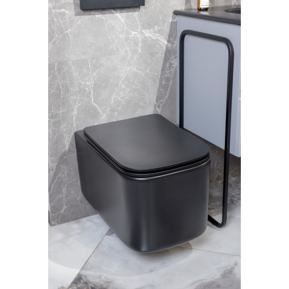 Унитаз подвесной безободковый Boheme Mane 970-SET-B с крышкой микролифт, чёрный матовый, Цвет производителя: чёрный матовый - фото 2