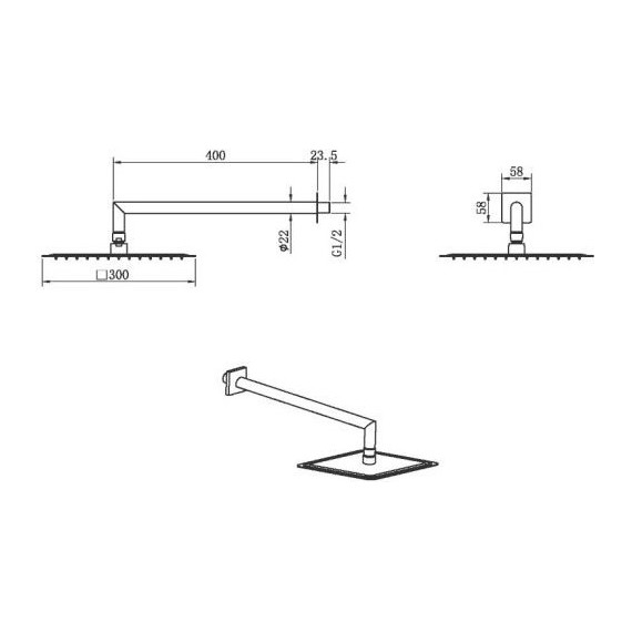 Верхний душ Boheme Qubic 300x300 мм 421-G, gold - фото 4