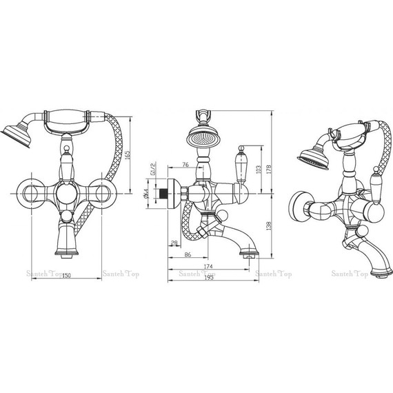 Смеситель для ванны Boheme Medici Ripresa 303-BSW, чёрный - фото 2