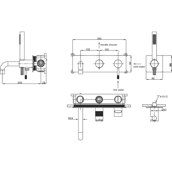 Смеситель для ванны Boheme UNO 464-3-MG, matt gold - фото 5