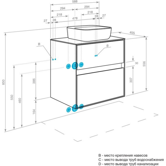 Тумба подвесная со столешницей Акватон Либерти 60 см 1A279401LYC70, дуб эльвезия/белый глянец - фото 10