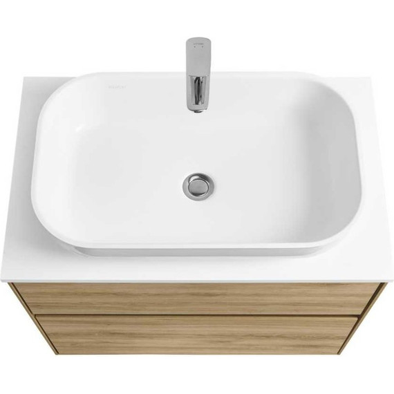 Тумба подвесная со столешницей Акватон Либерти 75 см 1A279501LYC70, дуб эльвезия/белый глянец - фото 4