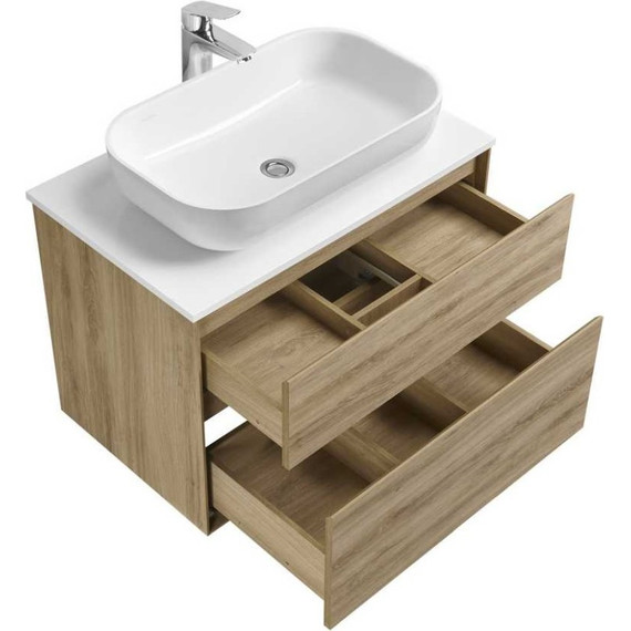 Тумба подвесная со столешницей Акватон Либерти 75 см 1A279501LYC70, дуб эльвезия/белый глянец - фото 3