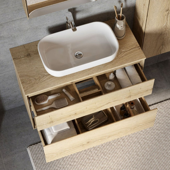 Тумба подвесная со столешницей Акватон Либерти 100 см 1A279601LYC70, дуб эльвезия - фото 2