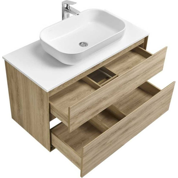 Тумба подвесная со столешницей Акватон Либерти 100 см 1A279601LYC70, дуб эльвезия/белый глянец - фото 5