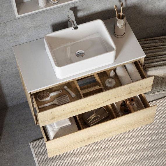 Тумба подвесная со столешницей Акватон Либерти 100 см 1A279601LYC70, дуб эльвезия/белый глянец - фото 2