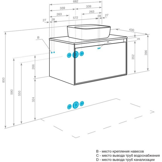 Тумба подвесная со столешницей Акватон Либерти 70 см 1A279801LYC70, дуб эльвезия/белый глянец - фото 9