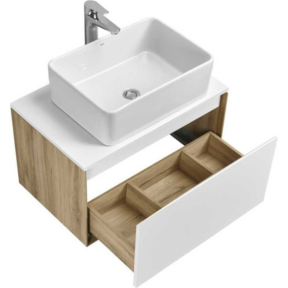 Тумба подвесная со столешницей Акватон Либерти 70 см 1A279801LYC70, дуб эльвезия/белый глянец - фото 3