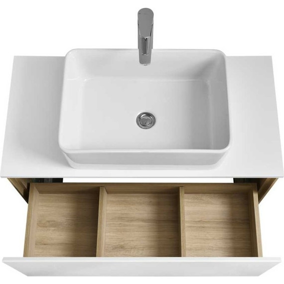 Тумба подвесная со столешницей Акватон Либерти 90 см 1A279901LYC70, дуб эльвезия/белый глянец - фото 3