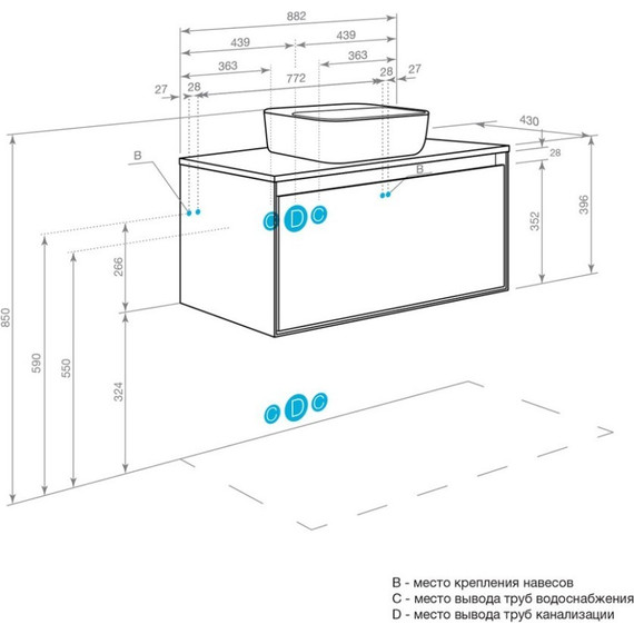 Тумба подвесная со столешницей Акватон Либерти 90 см 1A279901LYC70, дуб эльвезия/белый глянец - фото 10