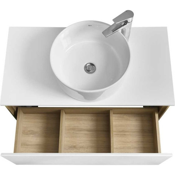 Тумба подвесная со столешницей Акватон Либерти 90 см 1A279901LYC70, дуб эльвезия/белый глянец - фото 4