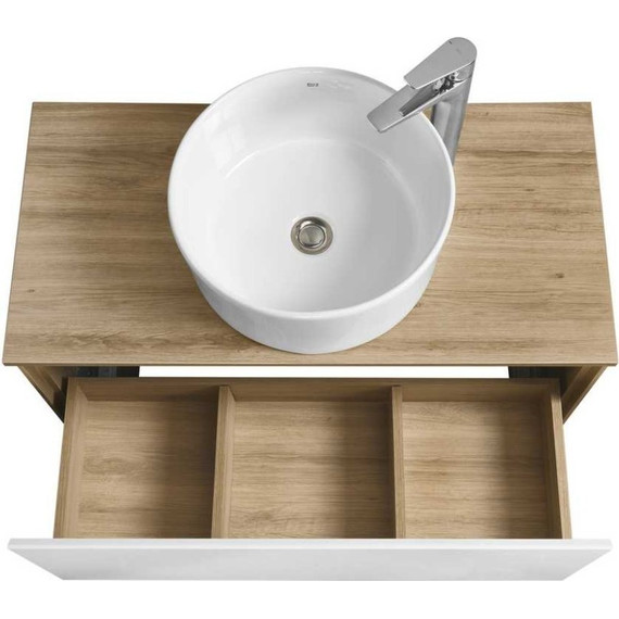 Тумба подвесная со столешницей Акватон Либерти 90 см 1A279901LYC70, дуб эльвезия/белый глянец - фото 3