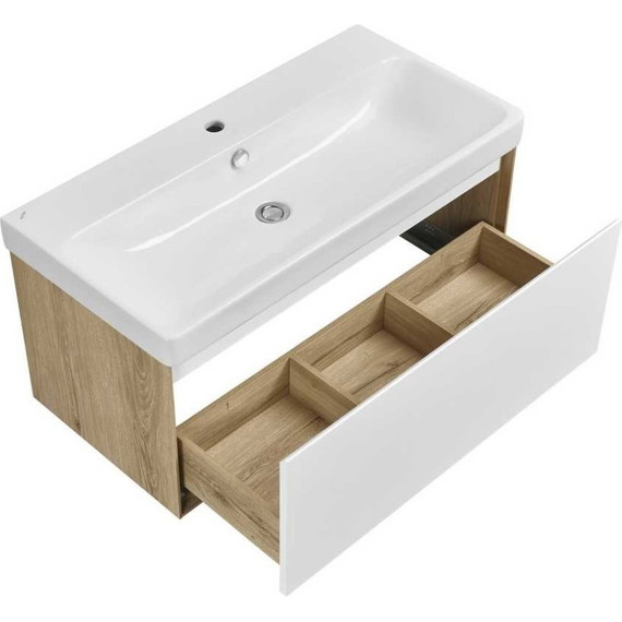 Тумба подвесная с раковиной Акватон Либерти 90 см 1A279801LYC70, дуб эльвезия/белый глянец - фото 3