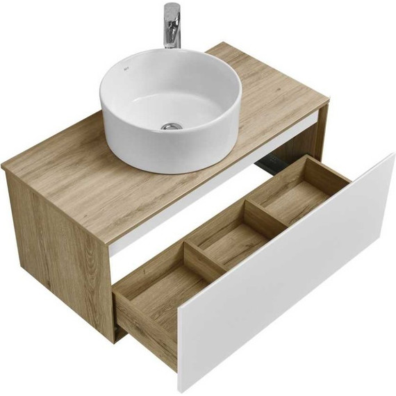 Тумба подвесная со столешницей Акватон Либерти 90 см 1A279901LYC70, дуб эльвезия/белый глянец - фото 4