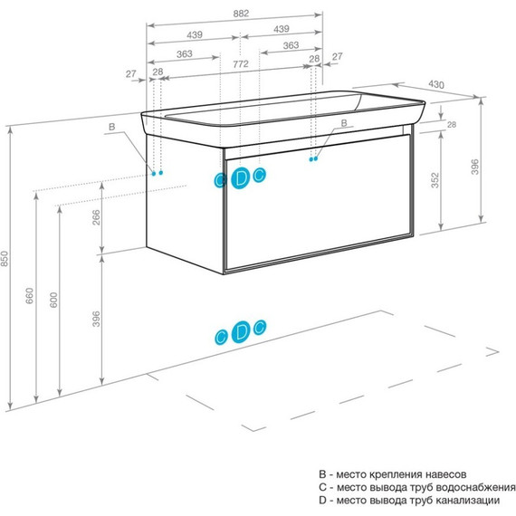 Тумба подвесная с раковиной Акватон Либерти 90 см 1A279801LYC70, дуб эльвезия/белый глянец - фото 5